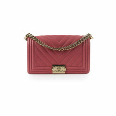 Chanel Boy Old Medium Chevron Caviar Dark Coral/Pink