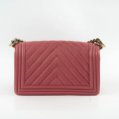 Chanel Boy Old Medium Chevron Caviar Dark Coral/Pink