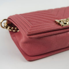 Chanel Boy Old Medium Chevron Caviar Dark Coral/Pink