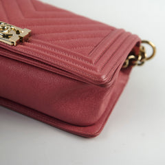Chanel Boy Old Medium Chevron Caviar Dark Coral/Pink
