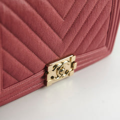 Chanel Boy Old Medium Chevron Caviar Dark Coral/Pink