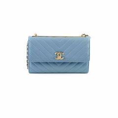 Chanel Trendy CC Wallet On Chain WOC Chevron Lambskin Sky Blue