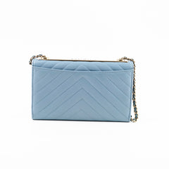 Chanel Trendy CC Wallet On Chain WOC Chevron Lambskin Sky Blue
