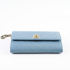 Chanel Trendy CC Wallet On Chain WOC Chevron Lambskin Sky Blue