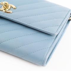 Chanel Trendy CC Wallet On Chain WOC Chevron Lambskin Sky Blue