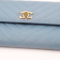 Chanel Trendy CC Wallet On Chain WOC Chevron Lambskin Sky Blue
