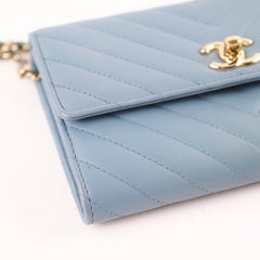 Chanel Trendy CC Wallet On Chain WOC Chevron Lambskin Sky Blue