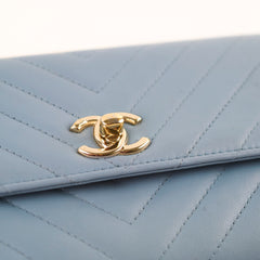 Chanel Trendy CC Wallet On Chain WOC Chevron Lambskin Sky Blue