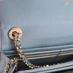 Chanel Trendy CC Wallet On Chain WOC Chevron Lambskin Sky Blue