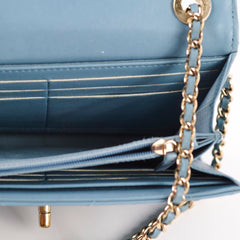Chanel Trendy CC Wallet On Chain WOC Chevron Lambskin Sky Blue