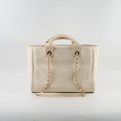 Chanel Small Deauville Shopping Tote Ivory Microchip