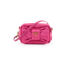 PRADA Mini Tessuto Nylon Bow Camera Pink