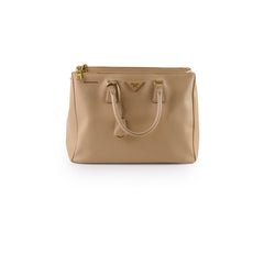 Prada Large Saffiano Double Zip Galleria Bag Beige