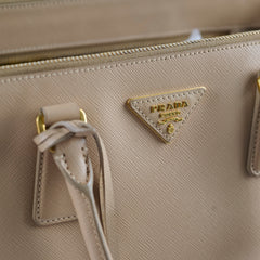 Prada Large Saffiano Double Zip Galleria Bag Beige