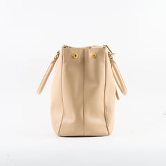 Prada Large Saffiano Double Zip Galleria Bag Beige