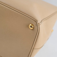 Prada Large Saffiano Double Zip Galleria Bag Beige