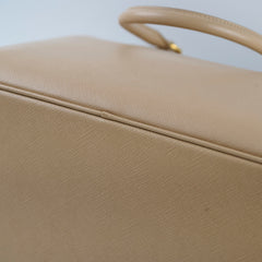 Prada Large Saffiano Double Zip Galleria Bag Beige