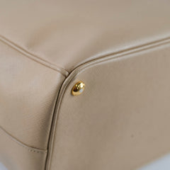 Prada Large Saffiano Double Zip Galleria Bag Beige
