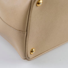 Prada Large Saffiano Double Zip Galleria Bag Beige