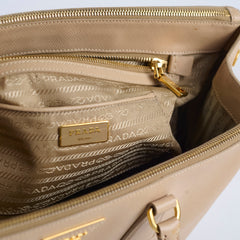 Prada Large Saffiano Double Zip Galleria Bag Beige