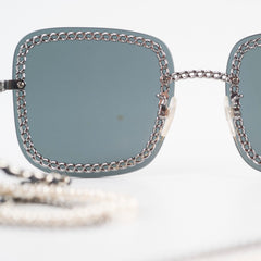 Chanel 4244 Black Square Sunglasses with Chain