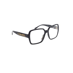 Chanel Square Acetate Black Glasses with Chanel Logo (non-prescription lenses)