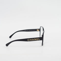 Chanel Square Acetate Black Glasses with Chanel Logo (non-prescription lenses)