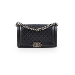 Chanel Old Medium Boy Bag Black Caviar Ruthenium HW