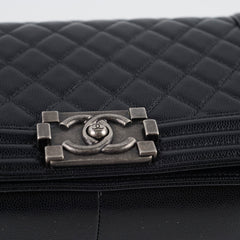 Chanel Old Medium Boy Bag Black Caviar Ruthenium HW