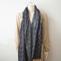 Gucci Grey Wool Scarf GG Monogram