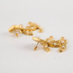 Chanel Faux Pearl Resin Gold CC Drop Earrings