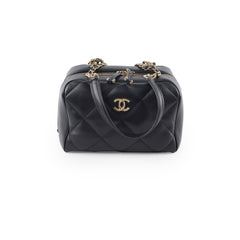 Chanel CC Quilted Bowling Bag Lambskin Black (28 Series)