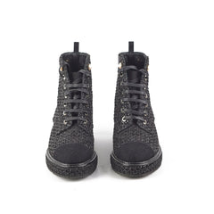 Chanel Tweed Black Boots Size 35.5