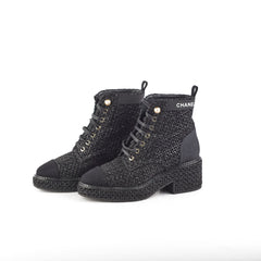 Chanel Tweed Black Boots Size 35.5