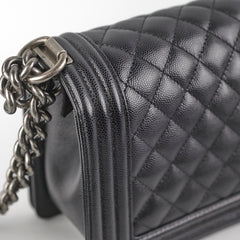 Chanel Old Medium Caviar Boy Black Microchip