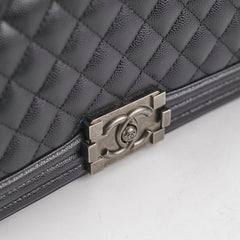 Chanel Old Medium Caviar Boy Black Microchip