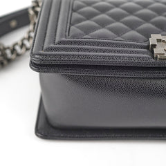 Chanel Old Medium Caviar Boy Black Microchip