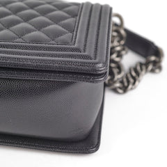 Chanel Old Medium Caviar Boy Black Microchip