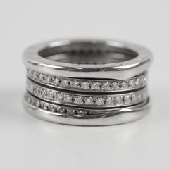 Bvlgari B.zero1 three band full diamond white gold Ring Sz 56