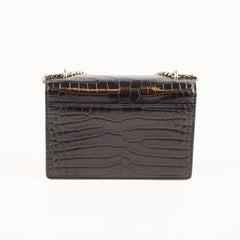 Saint Laurent Mini Sunset Black Crocodile Embossed Leather
