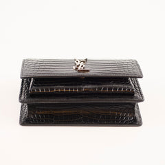 Saint Laurent Mini Sunset Black Crocodile Embossed Leather