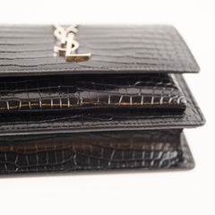 Saint Laurent Mini Sunset Black Crocodile Embossed Leather