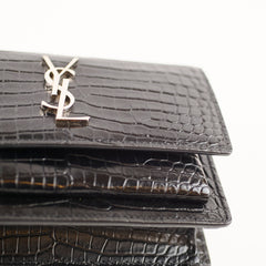 Saint Laurent Mini Sunset Black Crocodile Embossed Leather