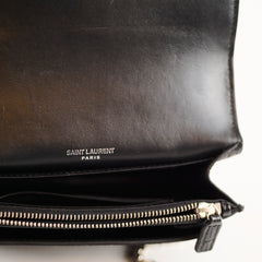 Saint Laurent Mini Sunset Black Crocodile Embossed Leather