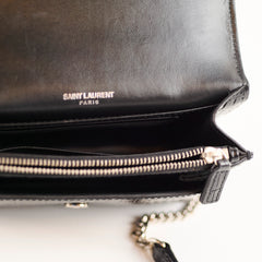 Saint Laurent Mini Sunset Black Crocodile Embossed Leather
