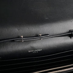 Saint Laurent Croc Embossed Wallet on Chain Black