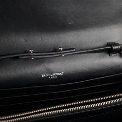 Saint Laurent Croc Embossed Wallet on Chain Black