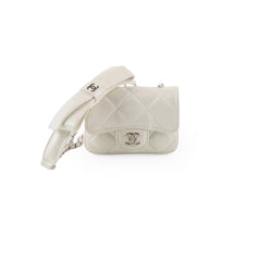 Chanel Bow Strap Micro Belt Bag on Chain Iridescent Pearl