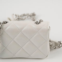 Chanel Bow Strap Micro Belt Bag on Chain Iridescent Pearl