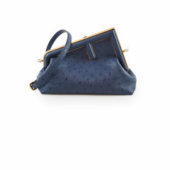 Fendi Small First Clutch Ostrich Blue